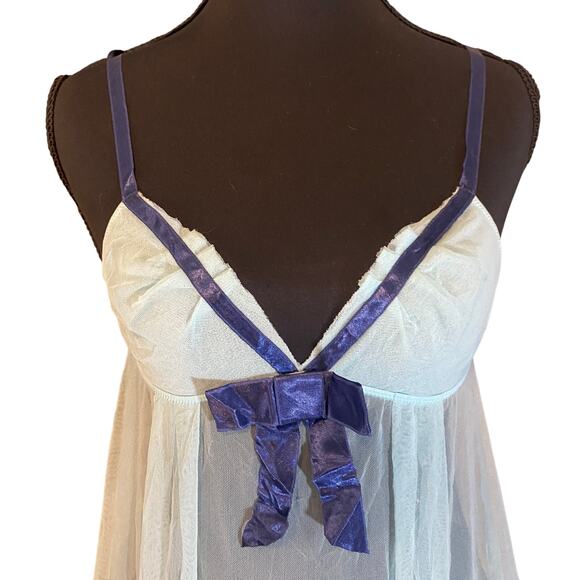 Rare Y2K Victoria’s Secret Angels Sheer Blue Satin Bow Babydoll sabrina Small - Picture 2 of 7
